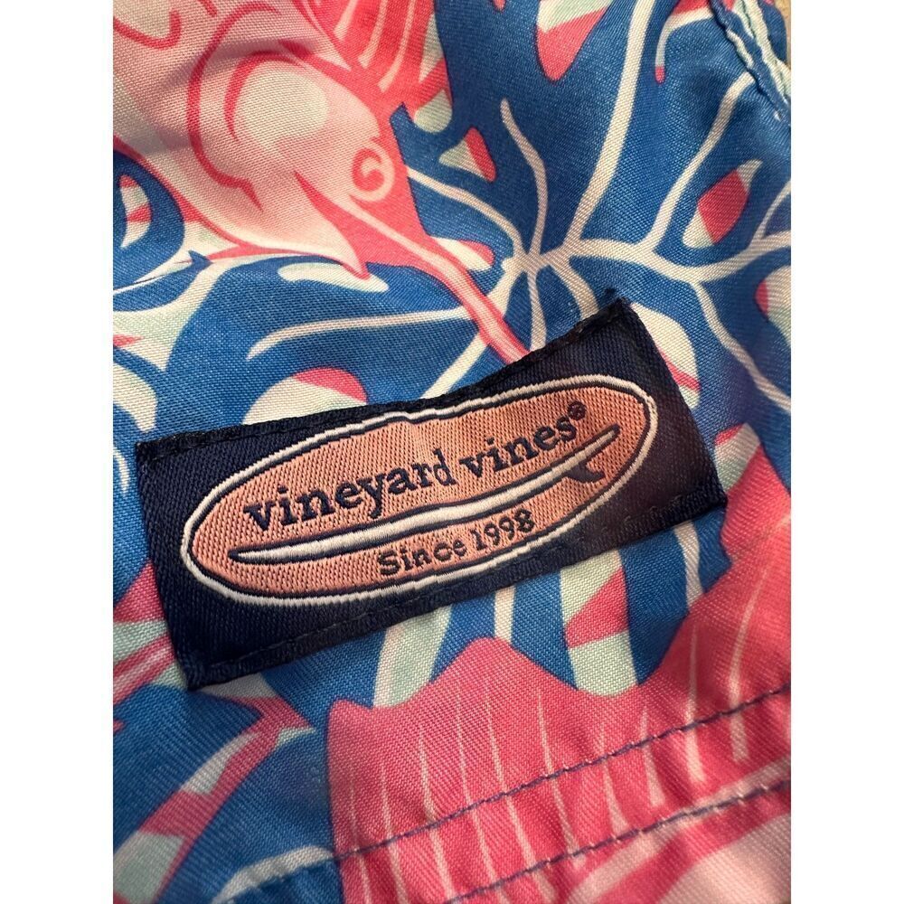Men's Vineyard Vines Swim Trunks Pink Blue Palm Fronds Size Medium - Picture 4 of 4